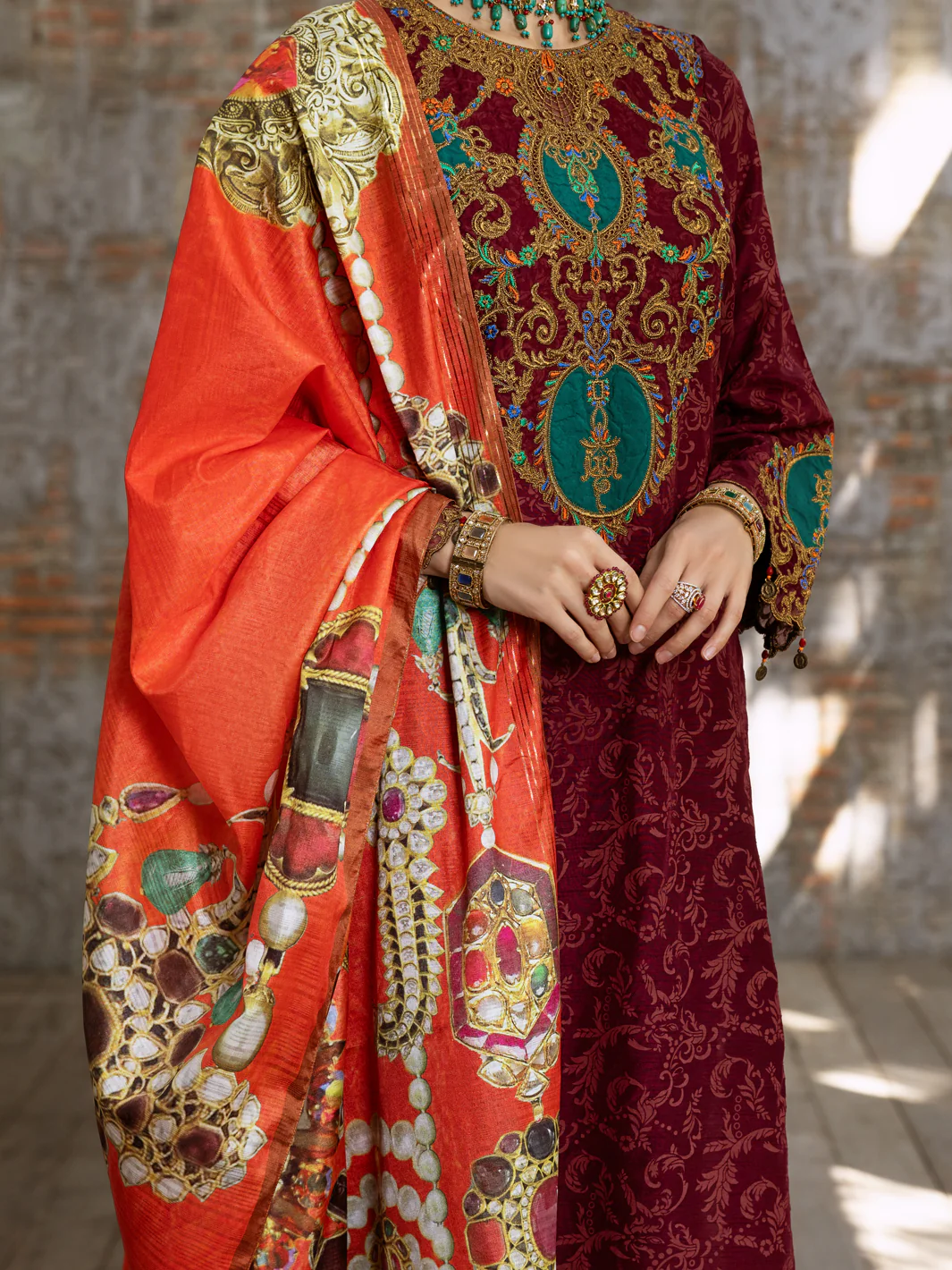 Maroon Raw Silk 3 Piece Stitched - ALP-3PS-429 - Image 4