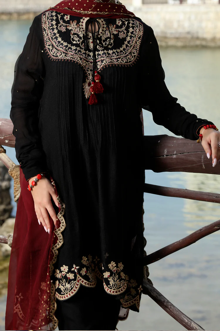 Black Viscose Net 3 Piece Stitched - ALP-3PS-566 - Image 2