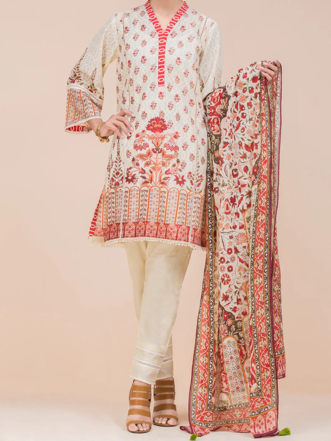 Off White Lawn 3 Piece Stitched - ALP-3PS-776