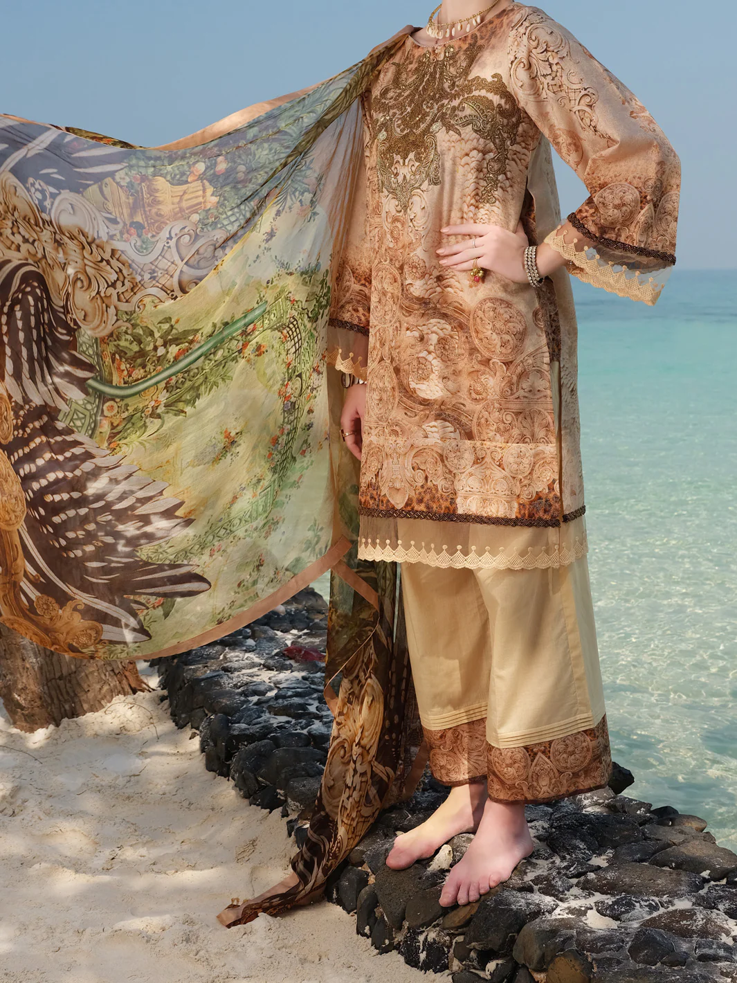 Beige Jacquard 3Pc Stitched - ALP-3PS-823 - Image 2