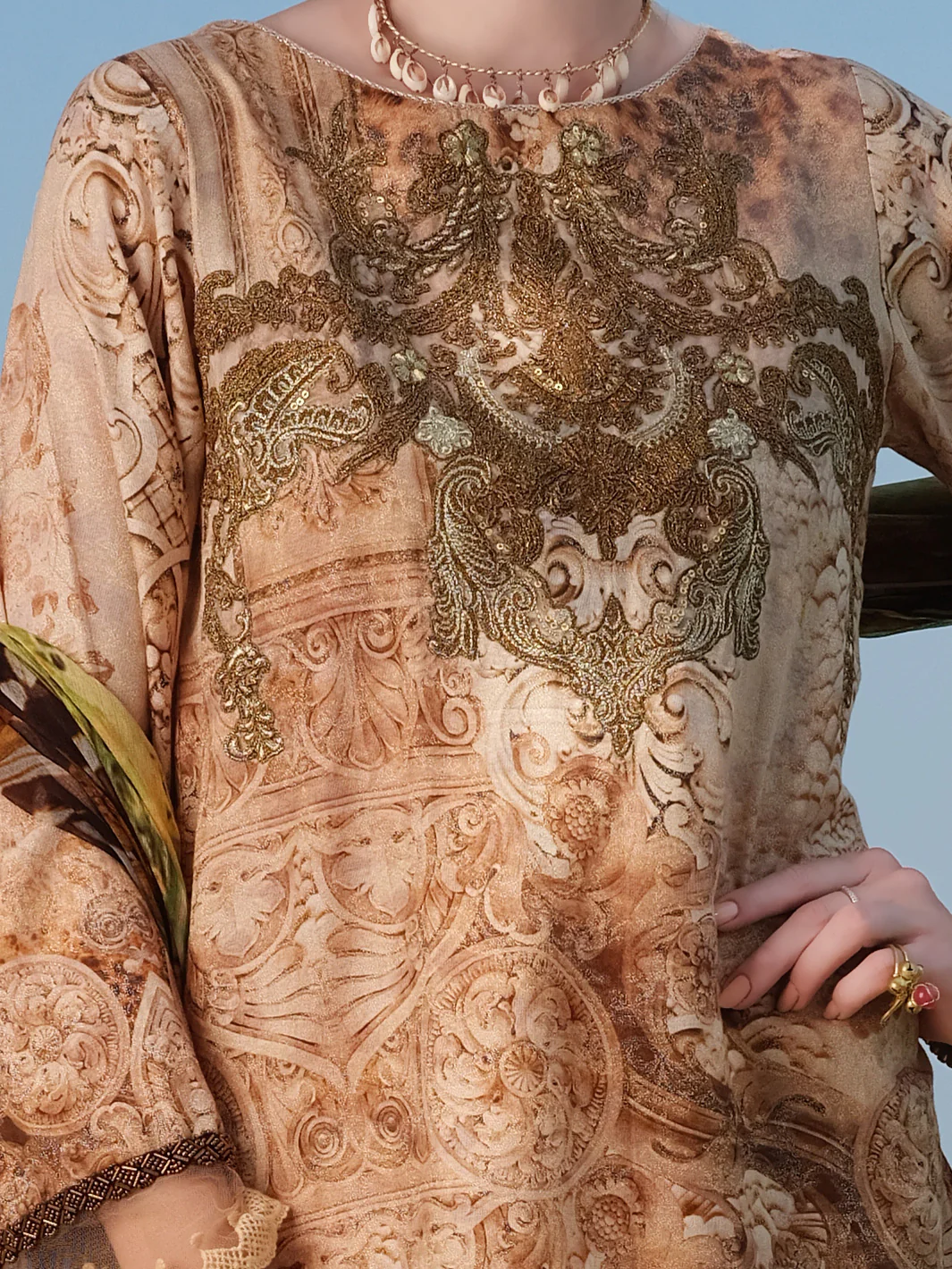 Beige Jacquard 3Pc Stitched - ALP-3PS-823 - Image 3