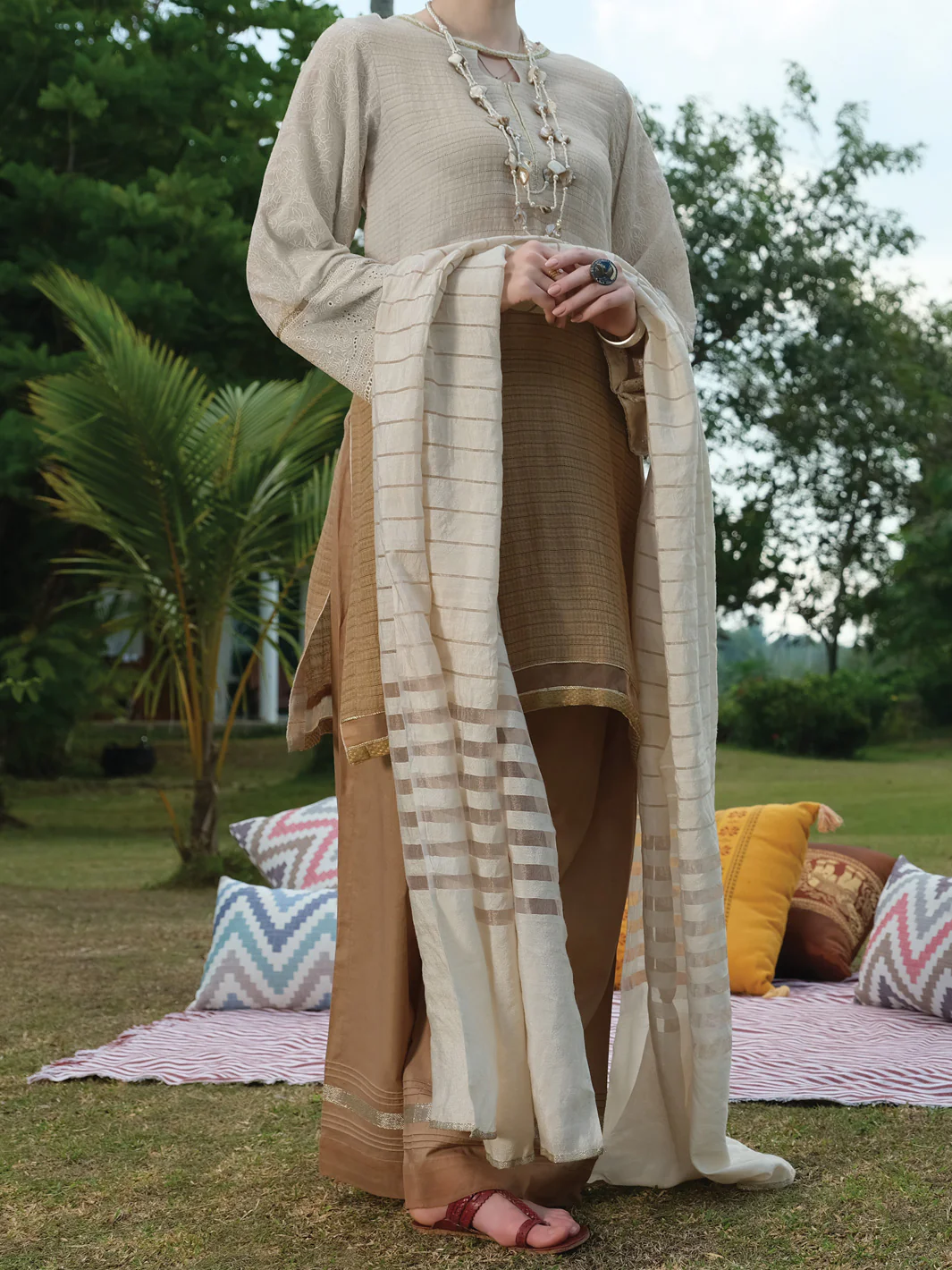 Beige Schiffli Lawn 3 Piece Stitched - ALP-3PS-828