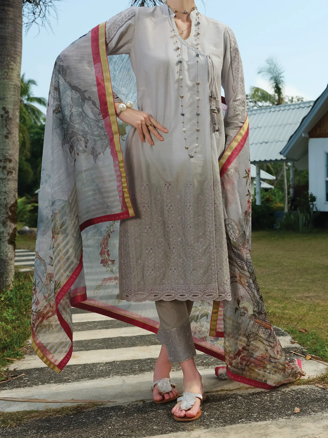 Grey Schiffli Lawn 3 Piece Stitched - ALP-3PS-831
