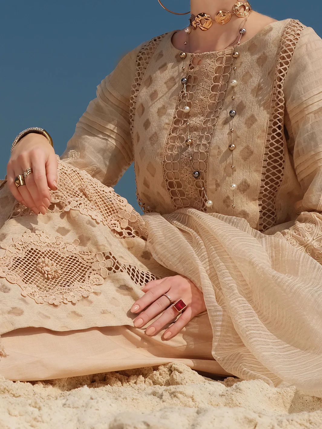 Beige Jacquard 3 Piece Stitched - ALP-3PS-832 - Image 4