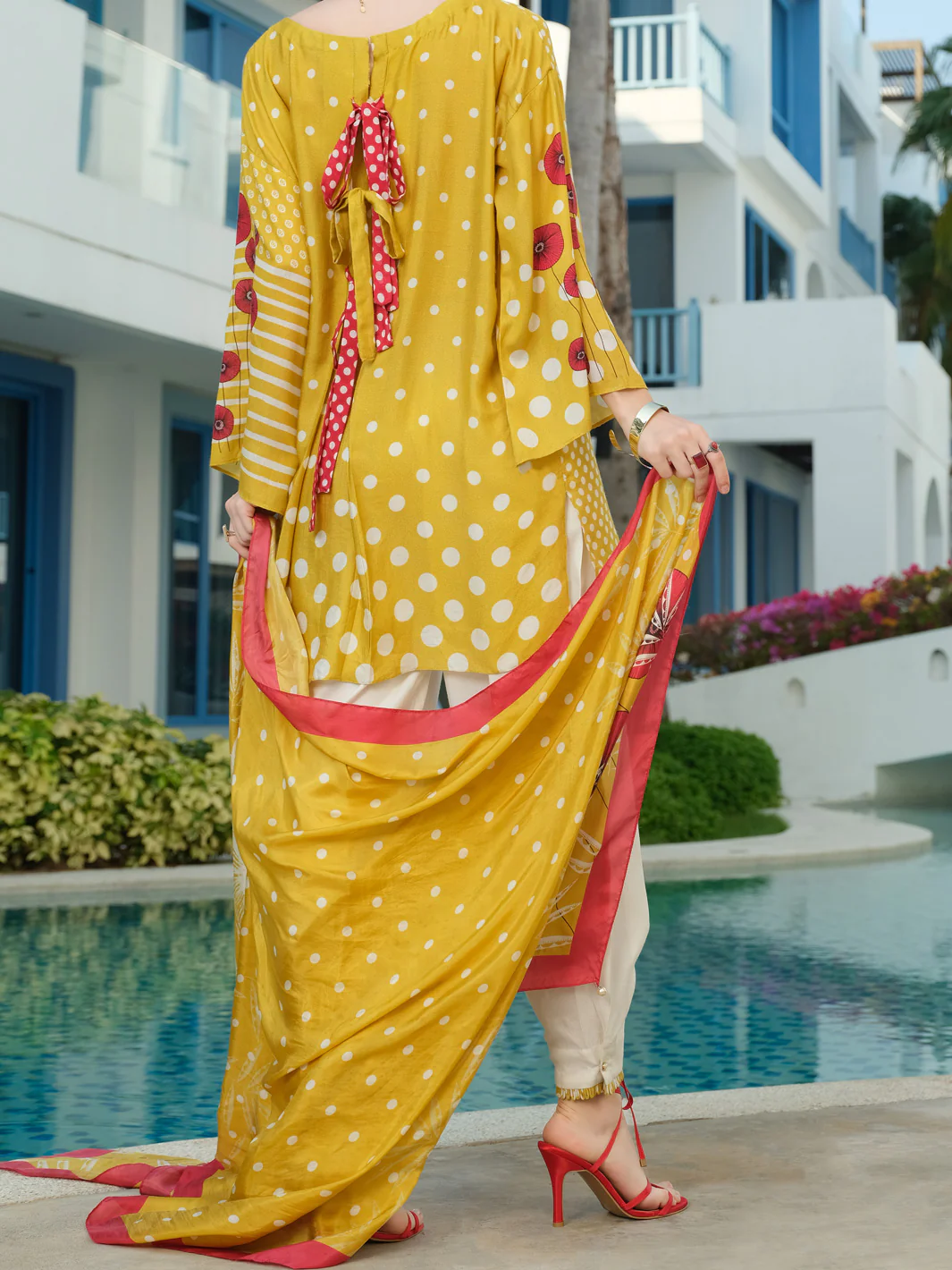 Yellow Viscose Net 3 Piece Stitched - ALP-3PS-840 - Image 3