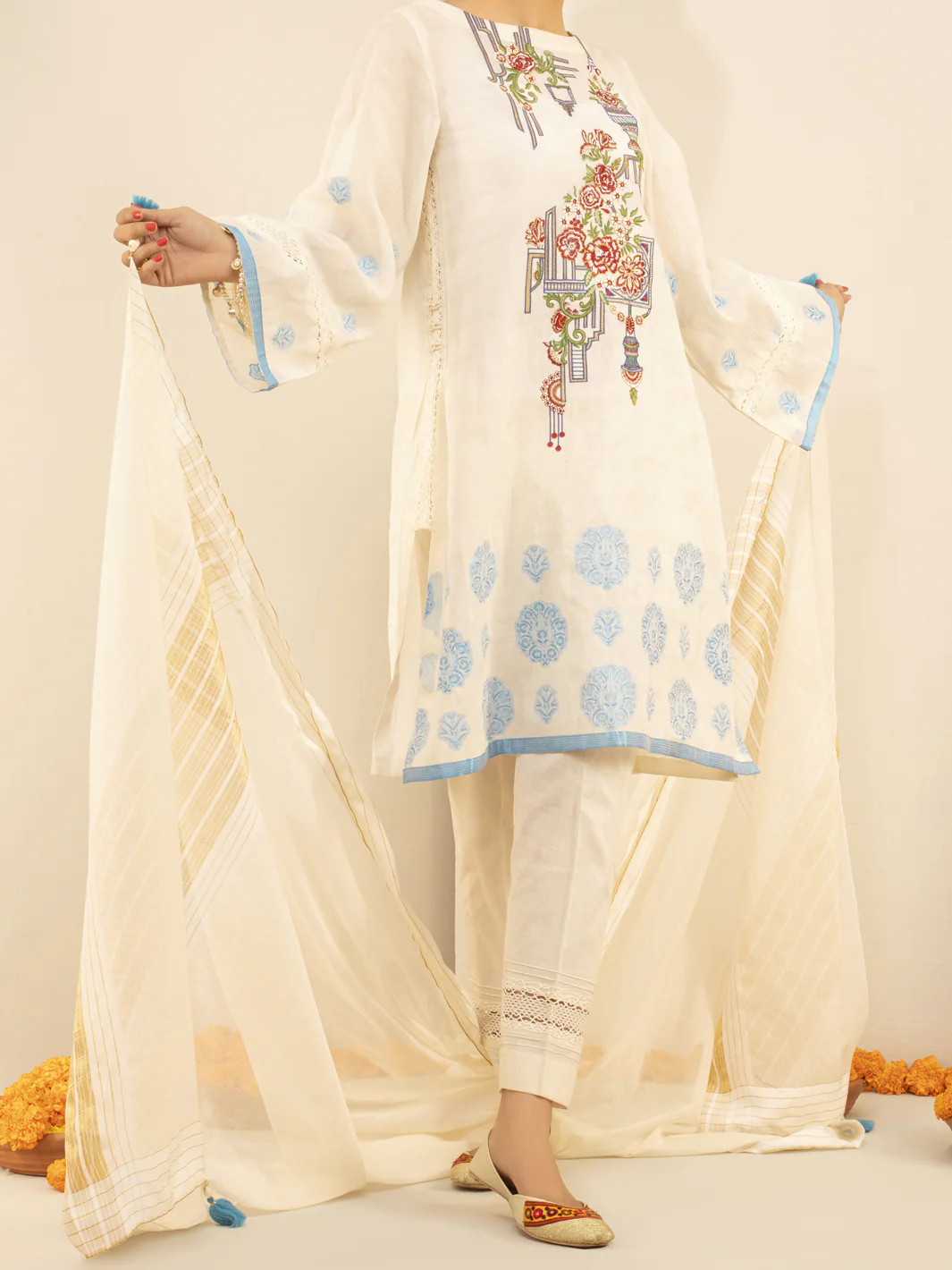 White Jacquard 3 Piece Stitched - ALP-3PS-844 - Image 3
