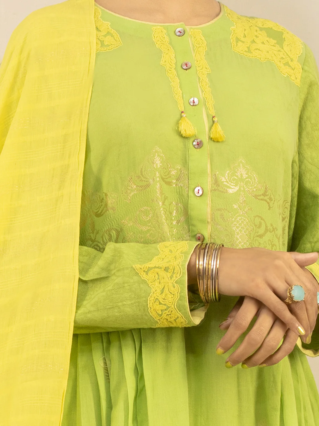 Green Jacquard 3 Piece Stitched - ALP-3PS-846 - Image 2