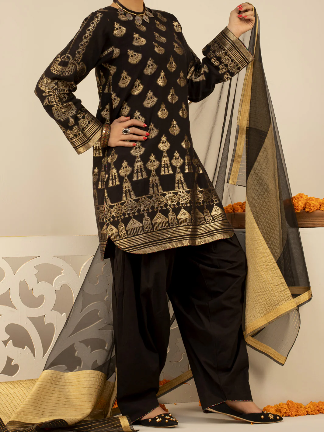 Black Jacquard 3 Piece Stitched - ALP-3PS-847 - Image 3