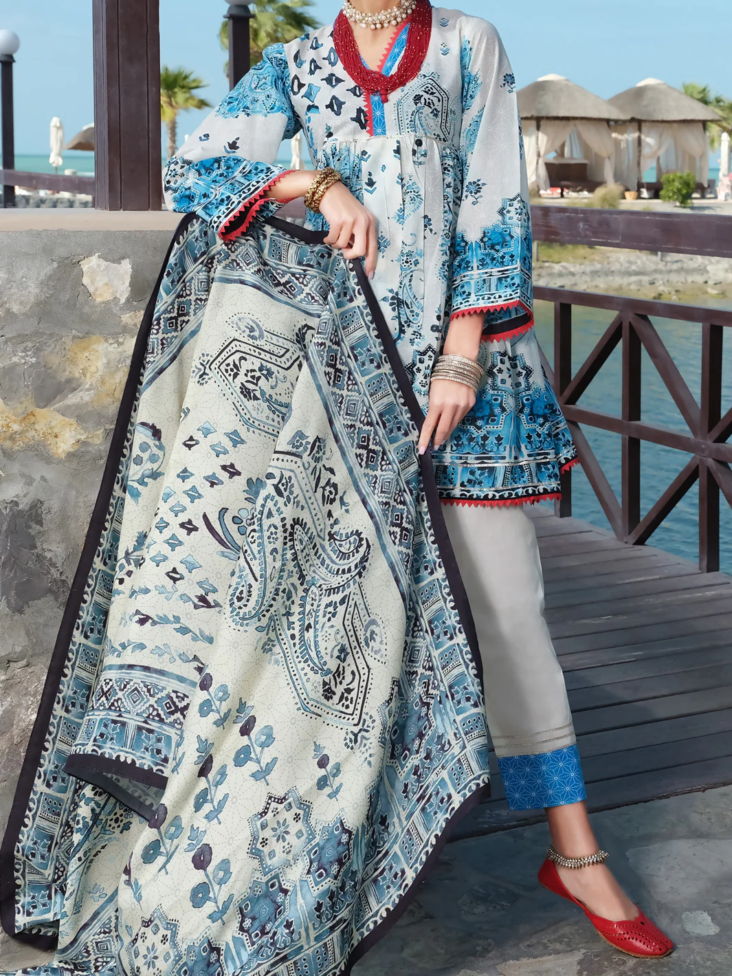 White Lawn 3 Piece Stitched - ALP-3PS-886