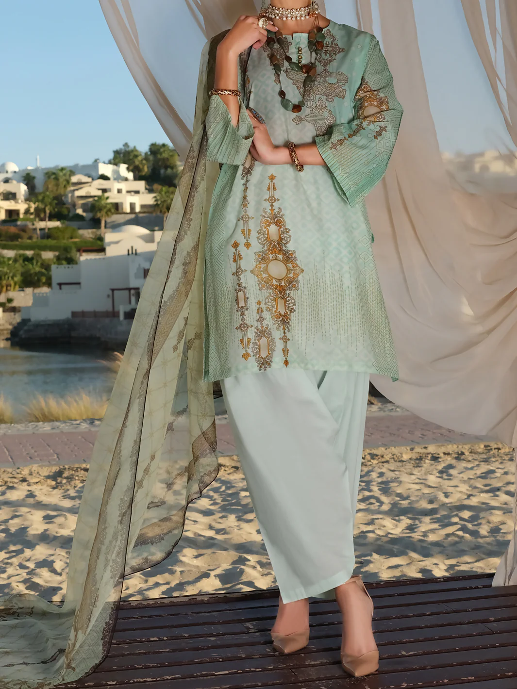 Aqua Lawn 3 Piece Stitched - ALP-3PS-887