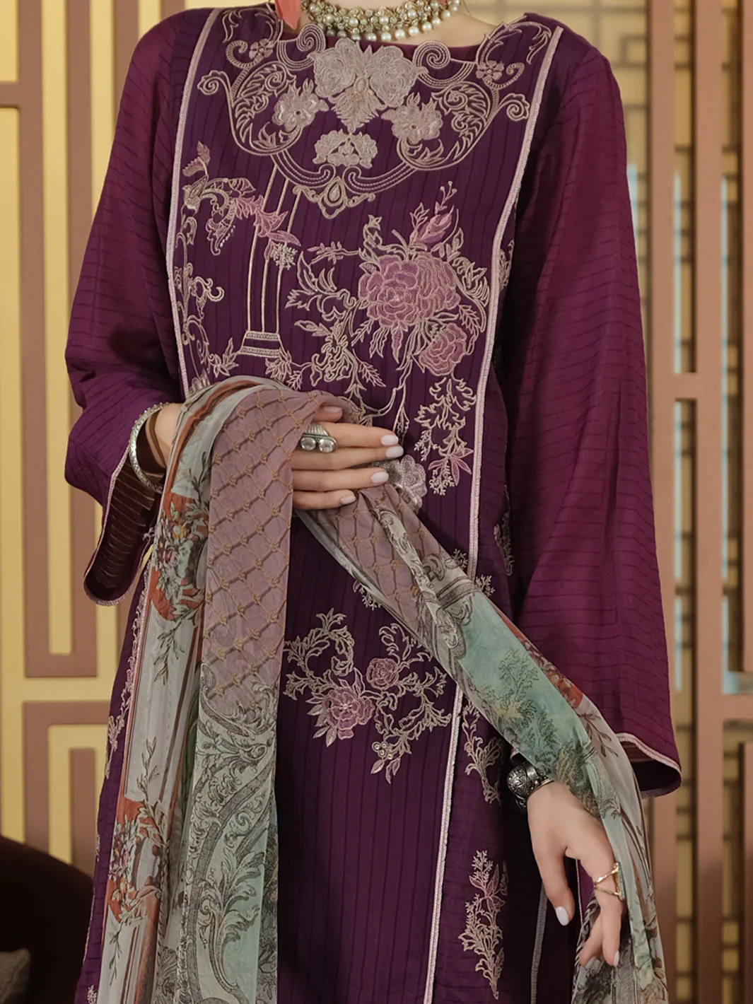 Purple Khaddi Net 3 Piece Stitched - ALP-3PS-899 - Image 2