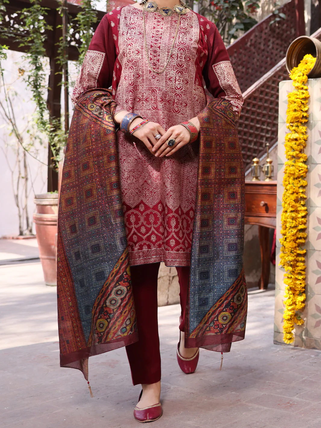 Red Viscose 3 Piece Stitched - ALP-3PS-900