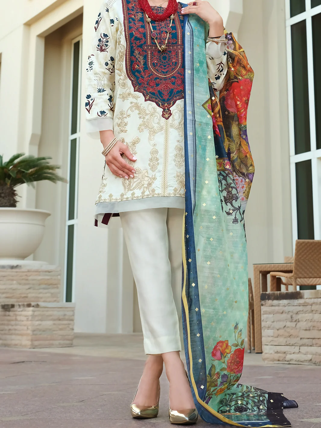 Off White Raw Silk 3 Piece Unstitched - ALP-3PS-904