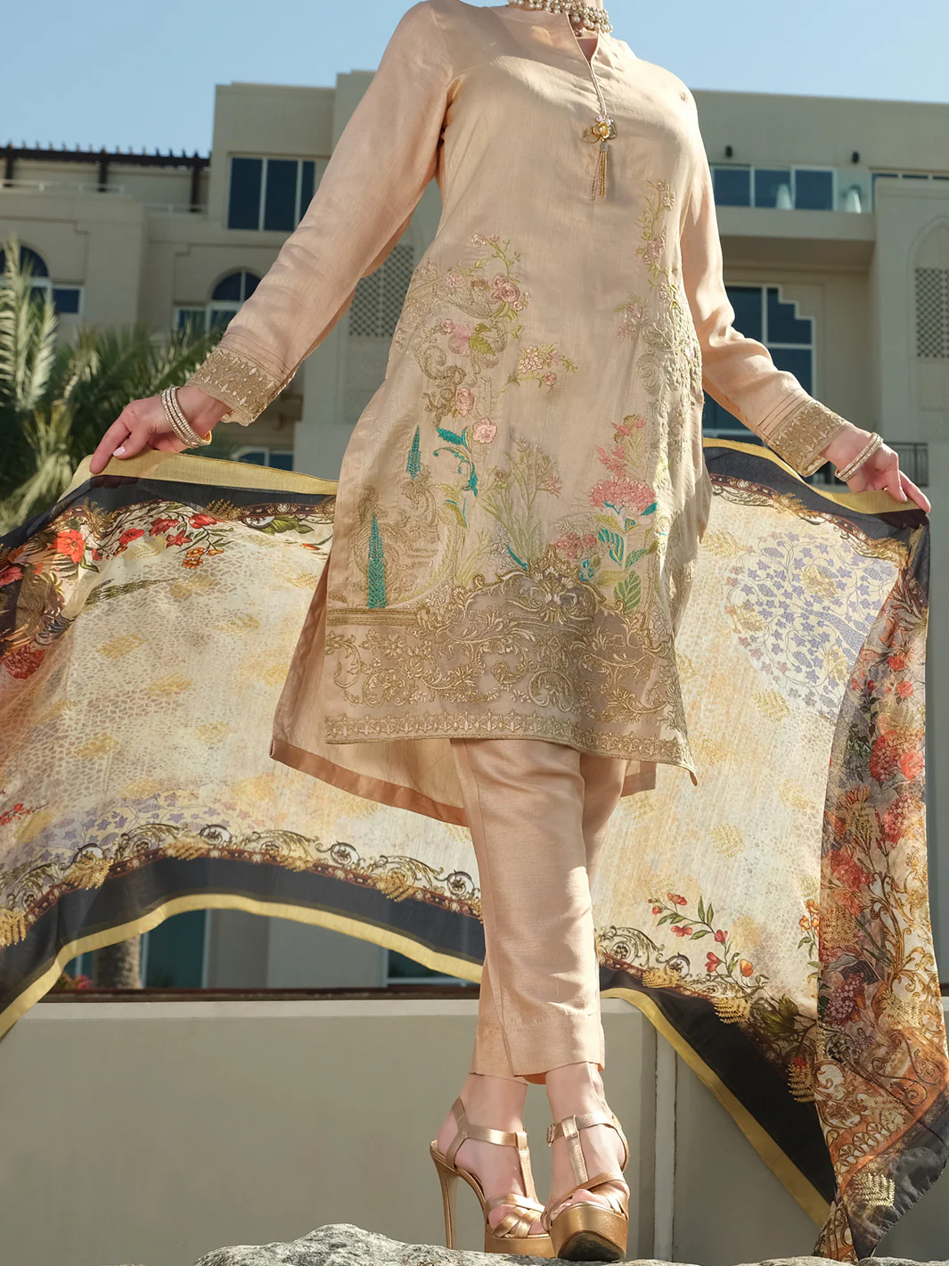 Peach Raw Silk 3 Piece Stitched - ALP-3PS-905