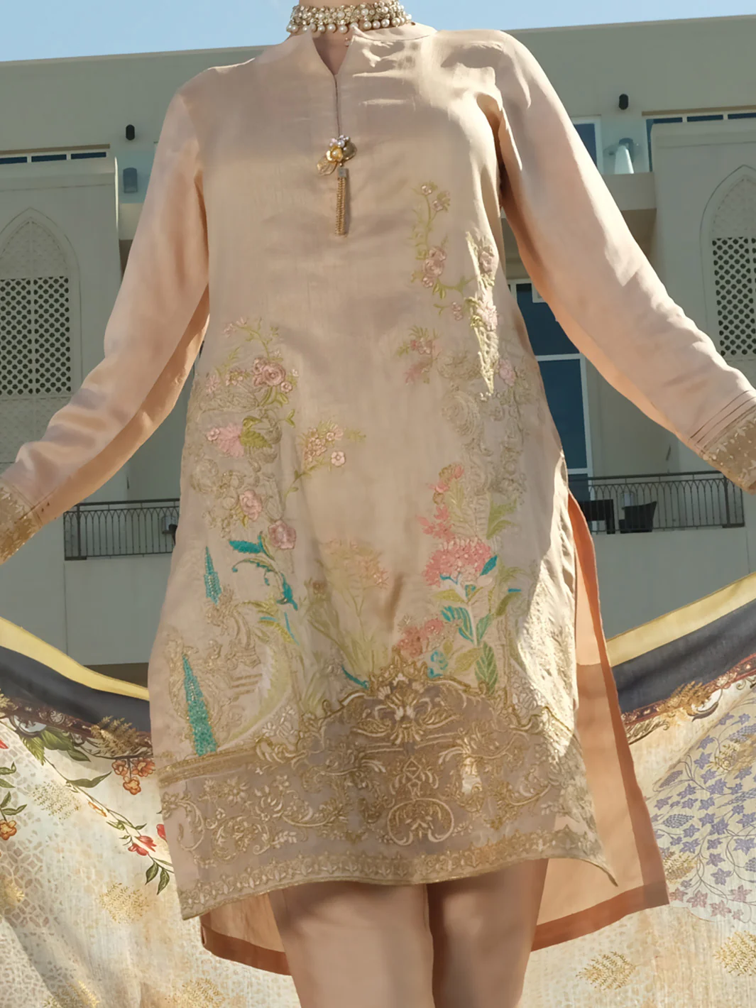 Peach Raw Silk 3 Piece Stitched - ALP-3PS-905 - Image 3