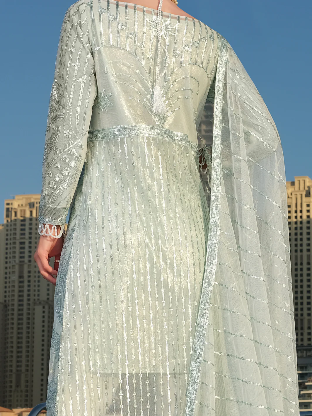 Sea Green Net 3 Piece Stitched - ALP-3PS-906 - Image 3