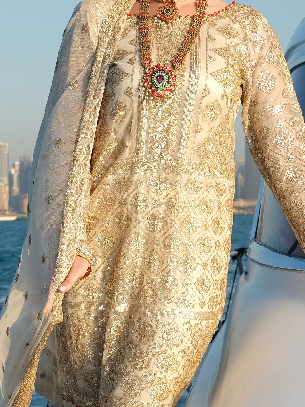 Beige Net 3 Piece Stitched - ALP-3PS-907 - Image 3