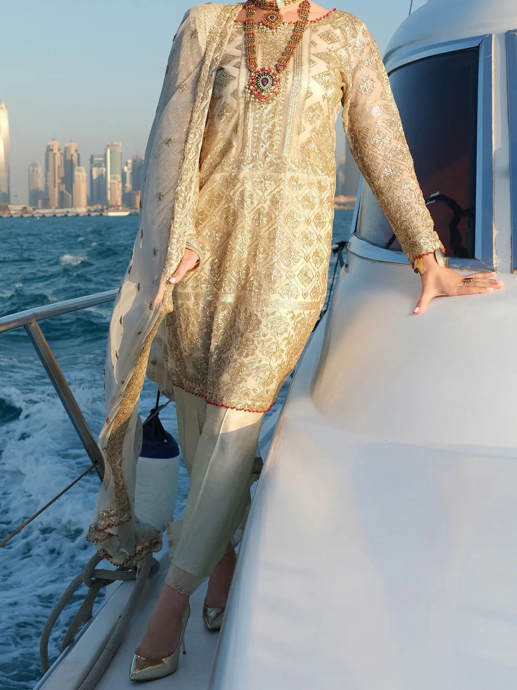 Beige Net 3 Piece Unstitched - ALP-3PS-907