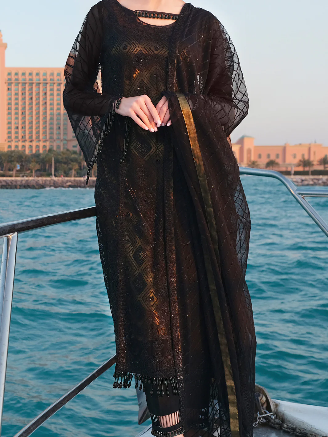 Black Net 3 Piece Stitched - ALP-3PS-908