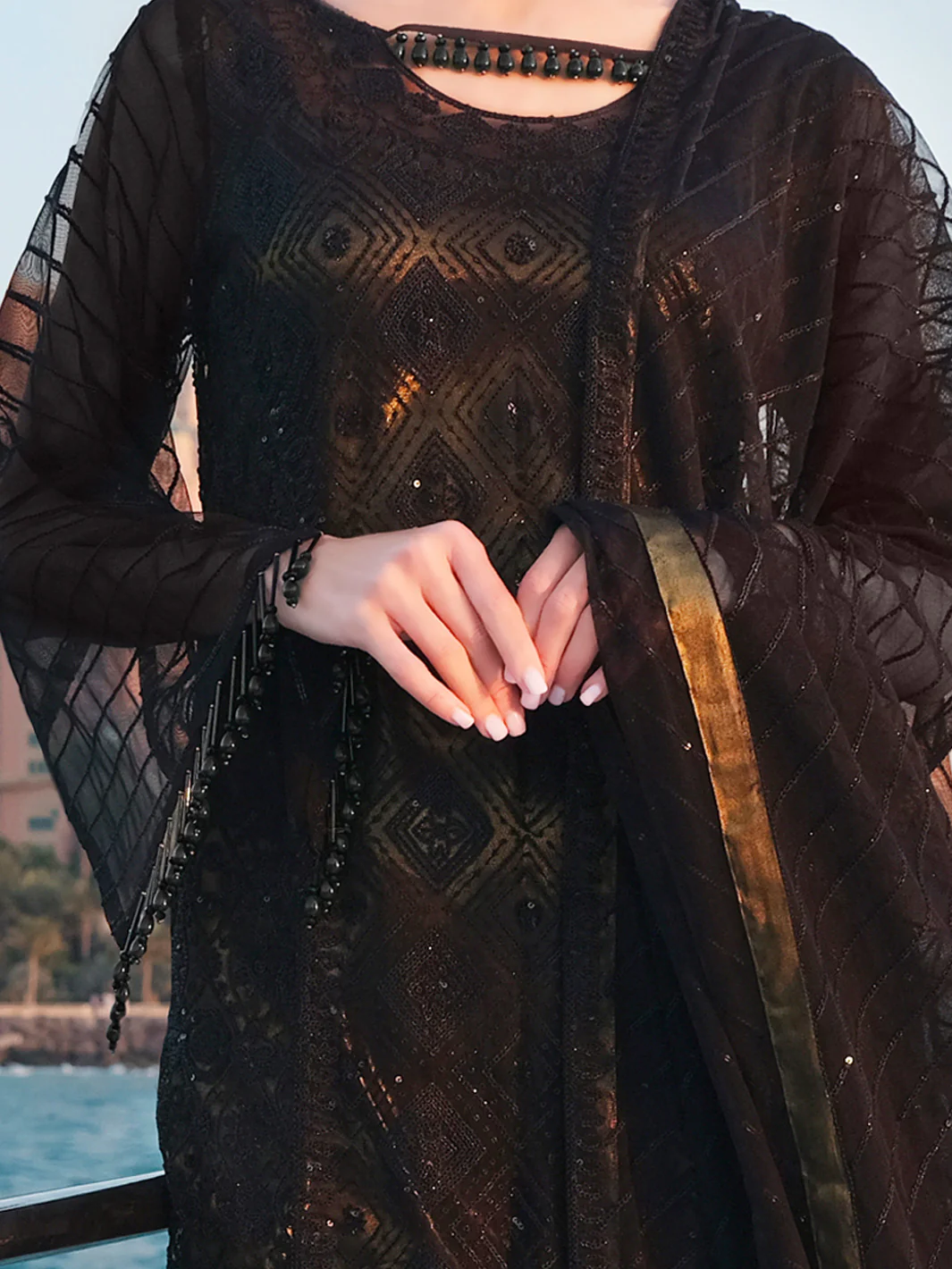 Black Net 3 Piece Stitched - ALP-3PS-908 - Image 2