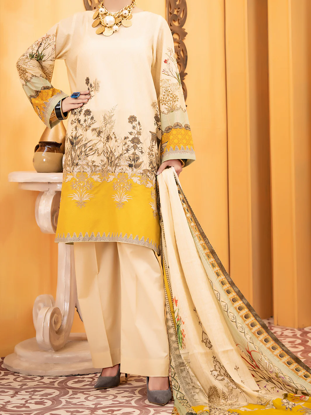 Beige Lawn 3 Piece Stitched - ALP-937