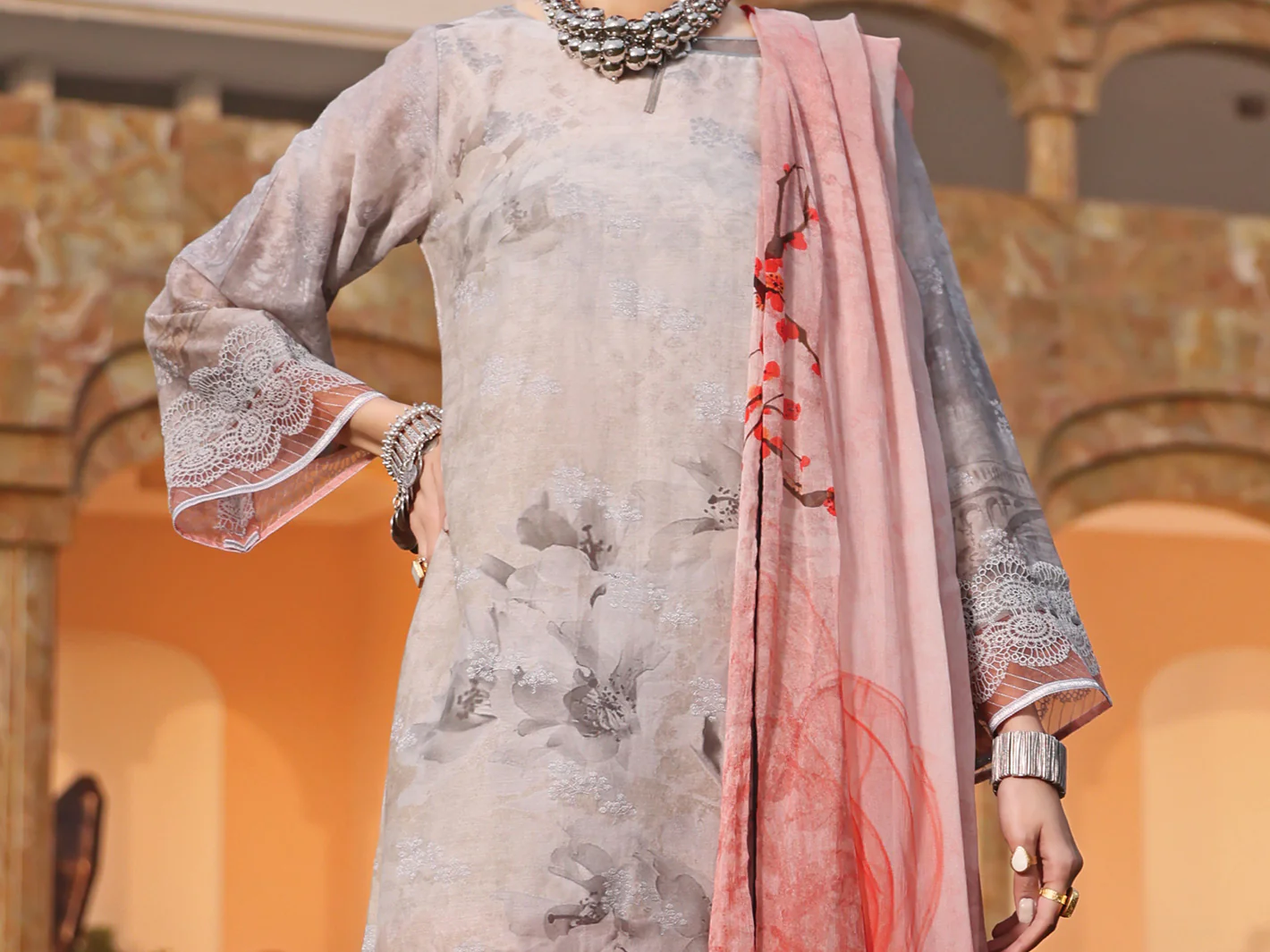 Light Grey Jacquard 3 Piece Stitched - ALP-3PS-938 - Image 3