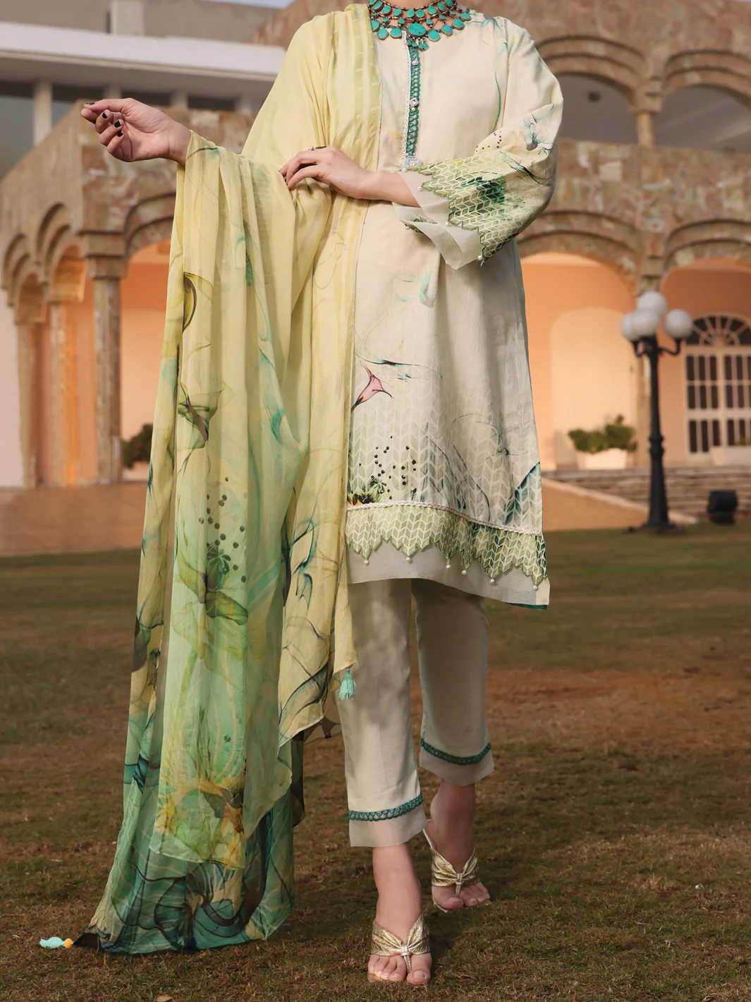 Sage Green Jacquard 3 Piece Stitched - ALP-3PS-944 - Image 3