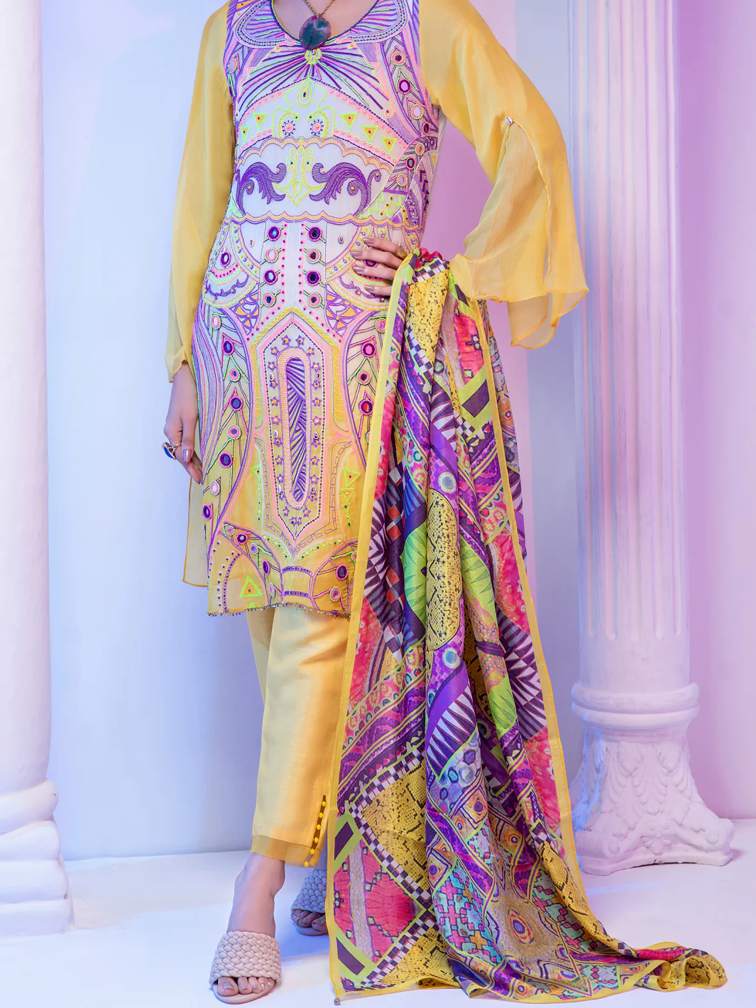 Lime Georgette 3 Piece Unstitched - ALP-3PS-952