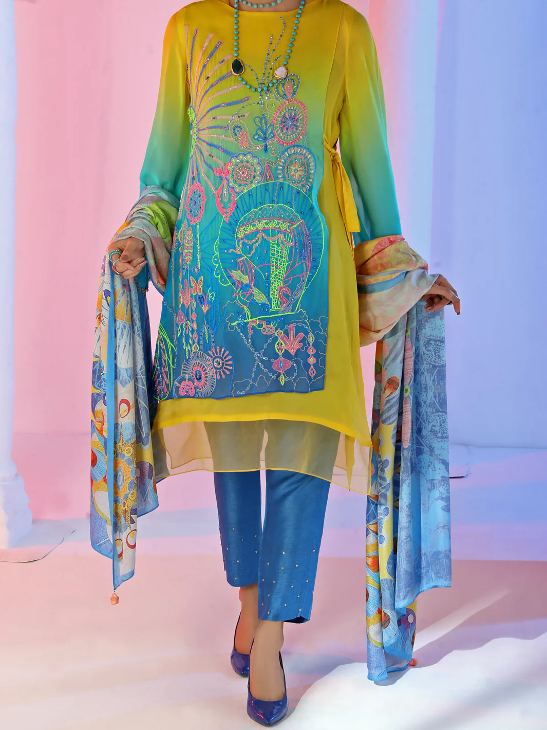 Yellow Georgette 3 Piece Unstitched - ALP-3PS-954