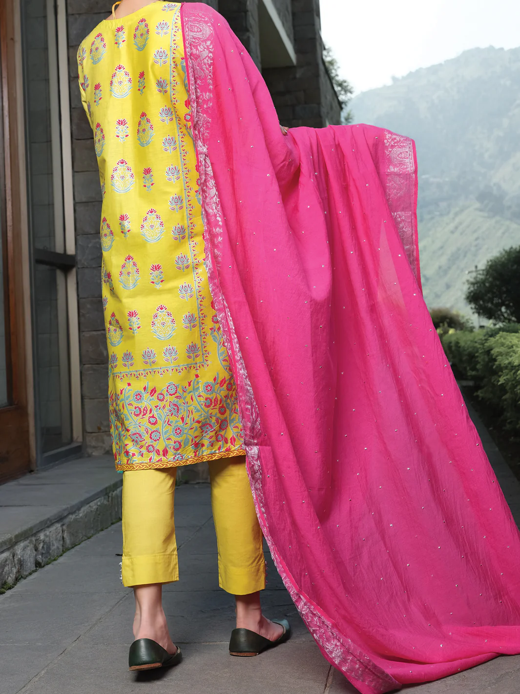 Lime Yellow Cambric 3 Piece Stitched - ALP-3PS-964/S - Image 3