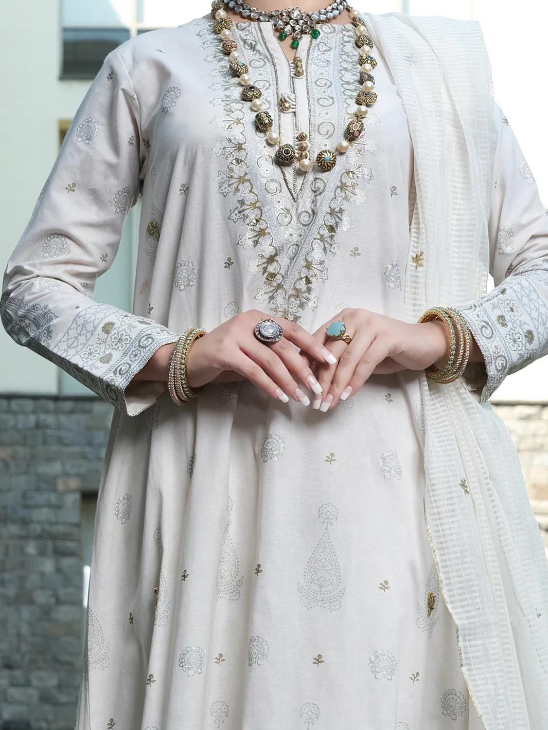 Off White Karandi 3 Piece Stitched - ALP-3PS-965/S - Image 2