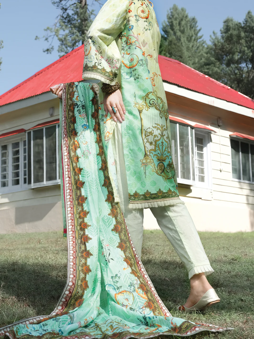 Green Cambric 3 Piece Stitched - ALP-3PS-973/S - Image 3