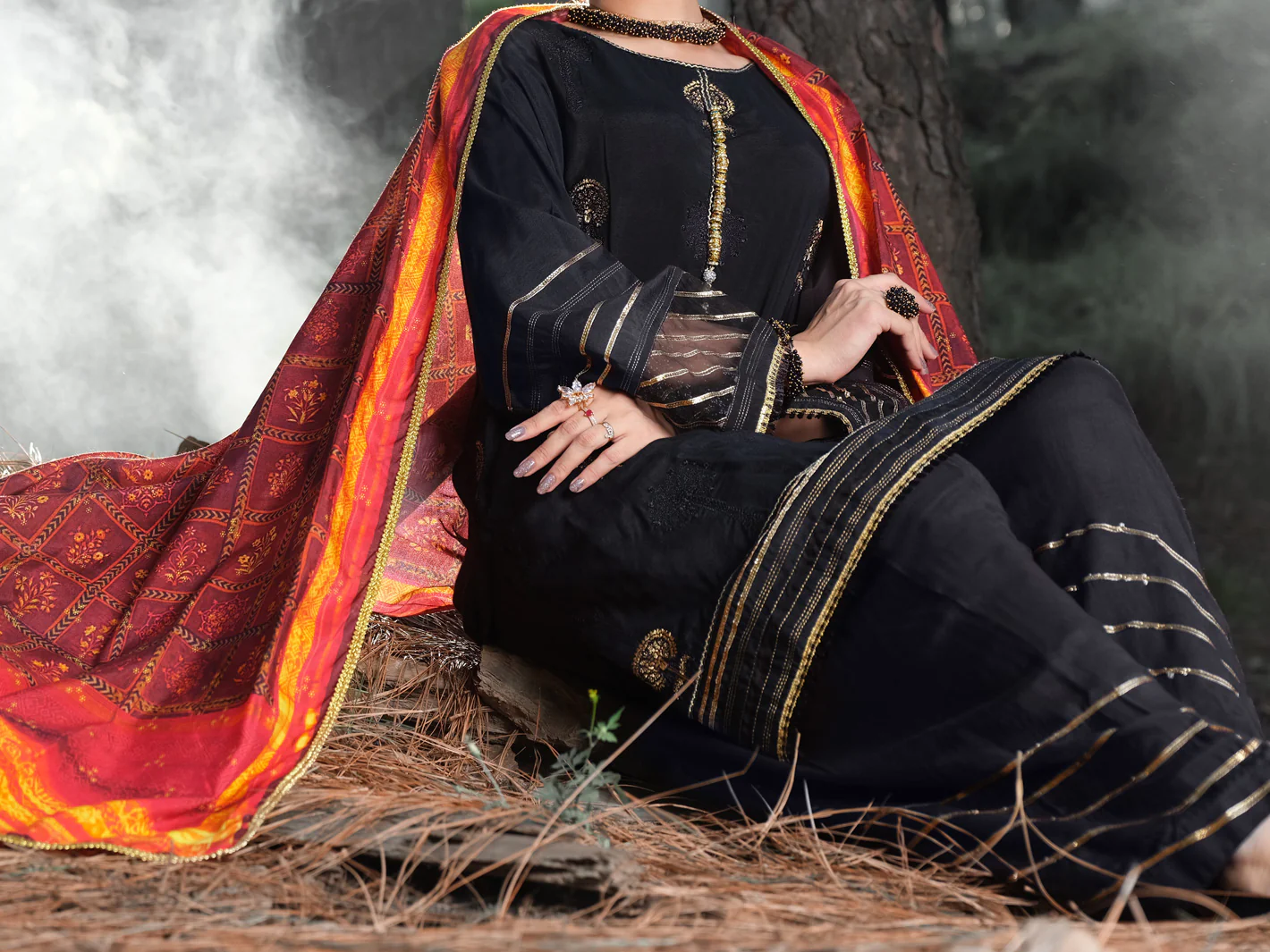 Black Silk 3 Piece Stitched - ALP-3PS-990 - Image 3
