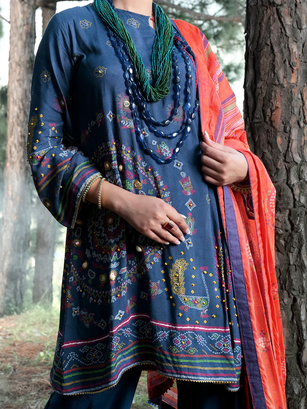 Blue Raw Silk 3 Piece Stitched - ALP-3PS-991 - Image 2