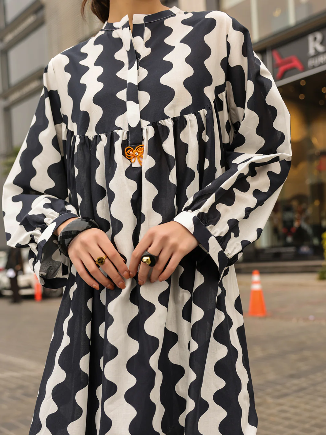 Black White Lawn Kurti - ALP-SLK-2543 - Image 2