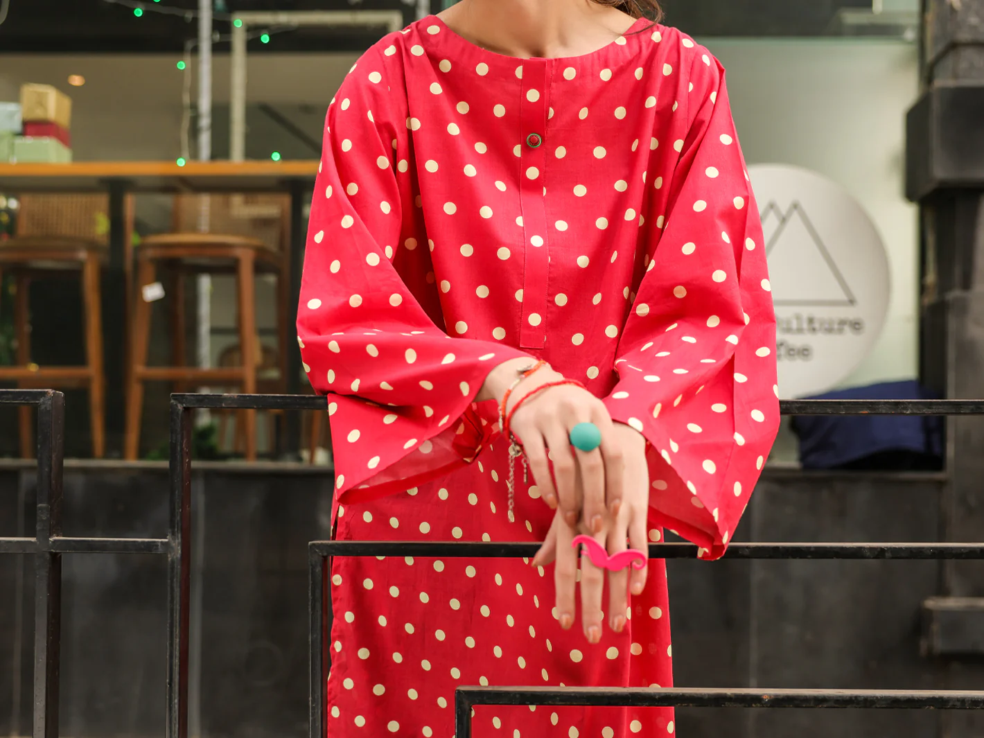 Red Lawn Kurti - ALP-SLK-2549 - Image 3