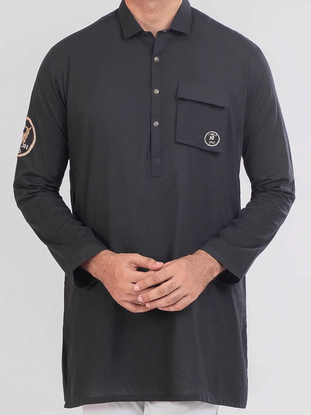 Black Cambric Short Kurta - ALSK014 - Image 2