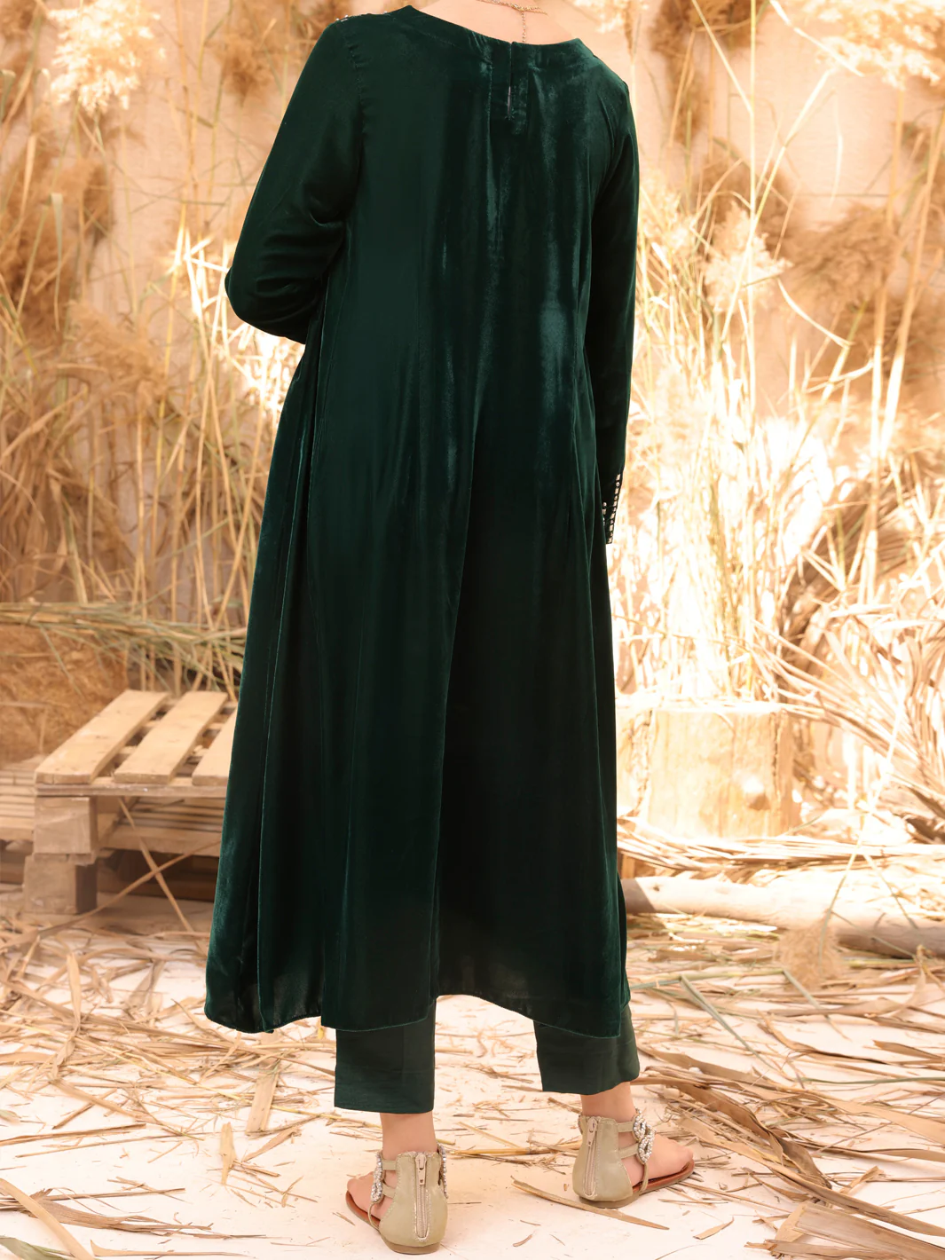 Green Velvet 2 Piece Stitched - ALT-2PS-LKS-1066B - Image 2