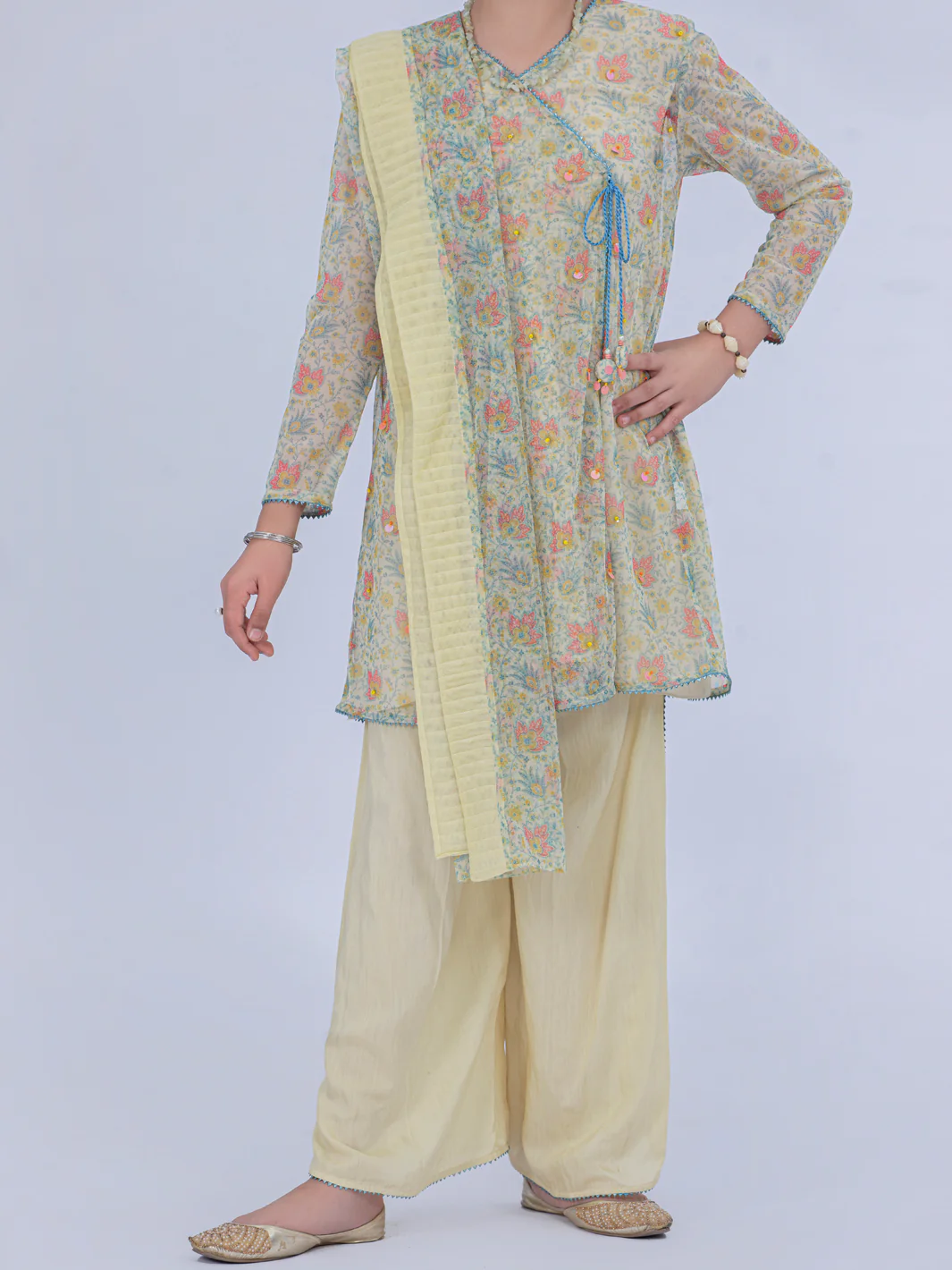 Cream Net 3 Piece Stitched - ALT-3PS-LS-1050