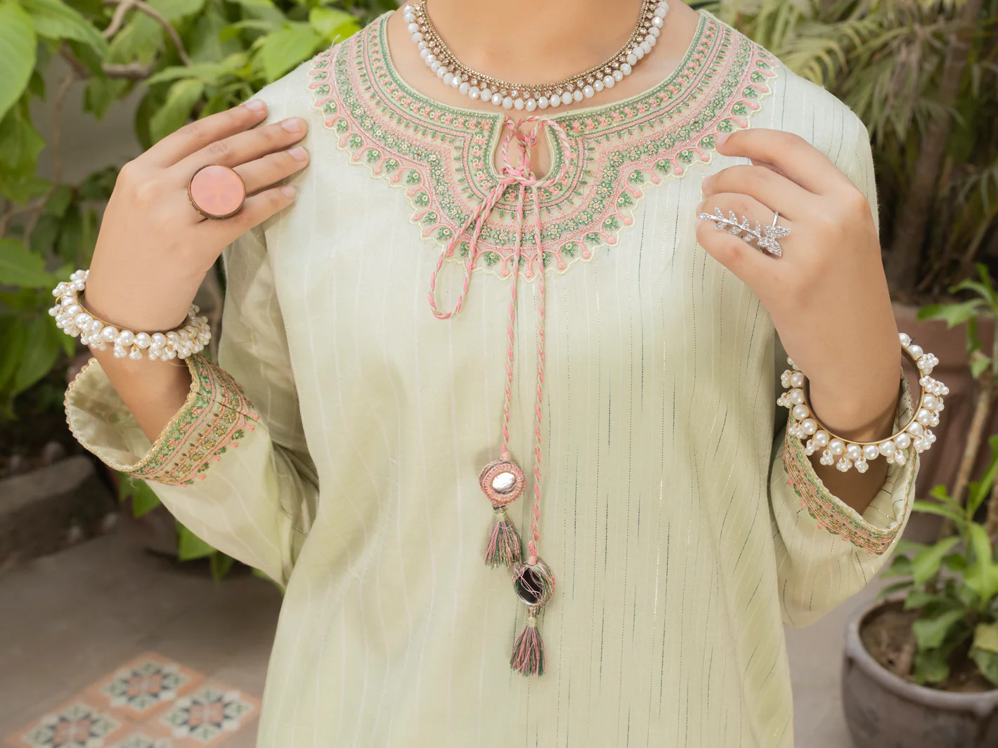 Pistachio Green Lurex 3 Piece Stitched - ALT-3PS-LS-1129 - Image 3