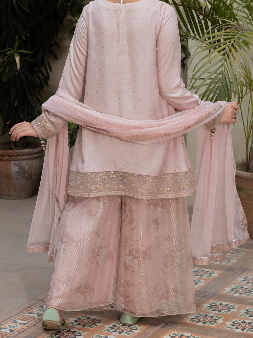 Tea Pink Viscose Gold 3 Piece Stitched - ALT-3PS-LS-1131 - Image 2