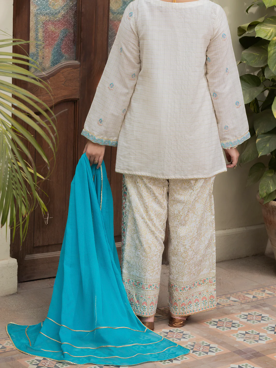 Off White Cotton Square 3 Piece Stitched - ALT-3PS-LS-1132 - Image 2