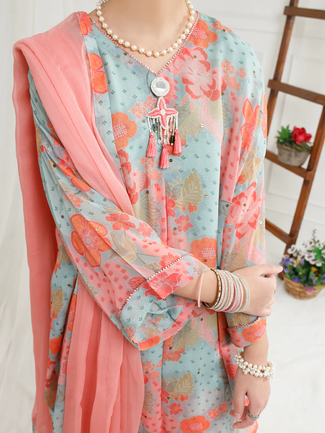 Light Pink Georgette 3 Piece Stitched - ALT-3PS-LS-1152 - Image 3
