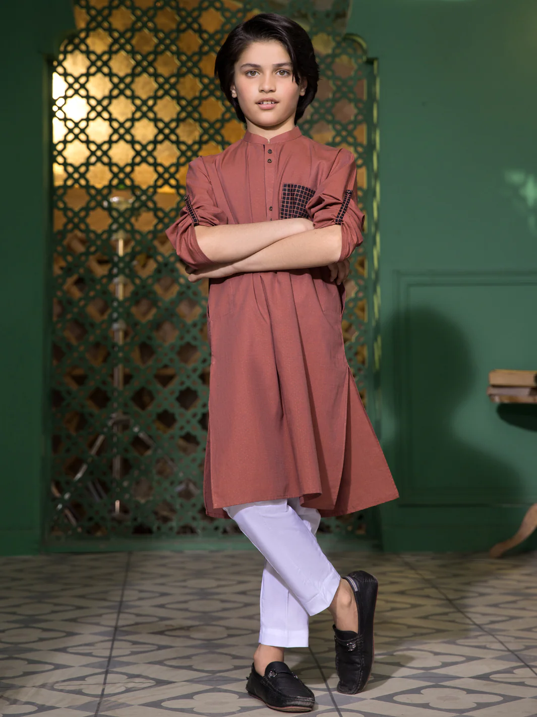 Rust Cotton Boy Kurta - ALT-K-005A - Image 4