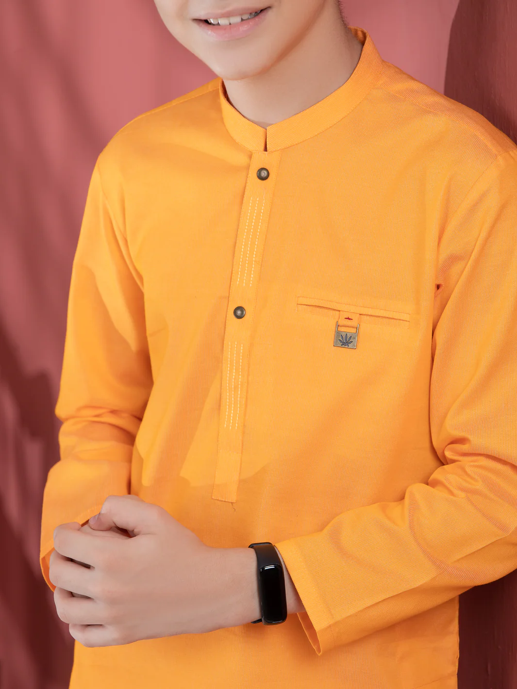 Bright Orange Blended Boy Kurta - ALT-K-012 - Image 2