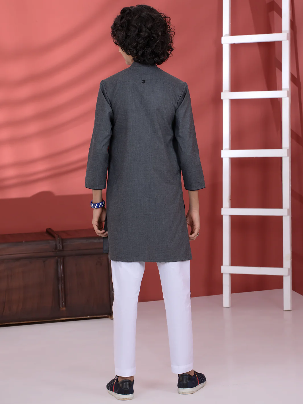 Dark Grey Blended Boy Kurta - ALT-K-013C - Image 3