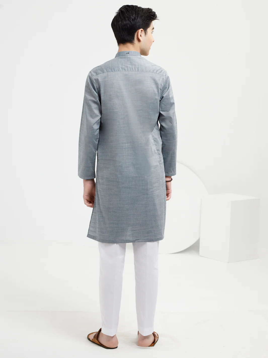 Ash Blue Cotton Kurta - ALT-K-038B - Image 3
