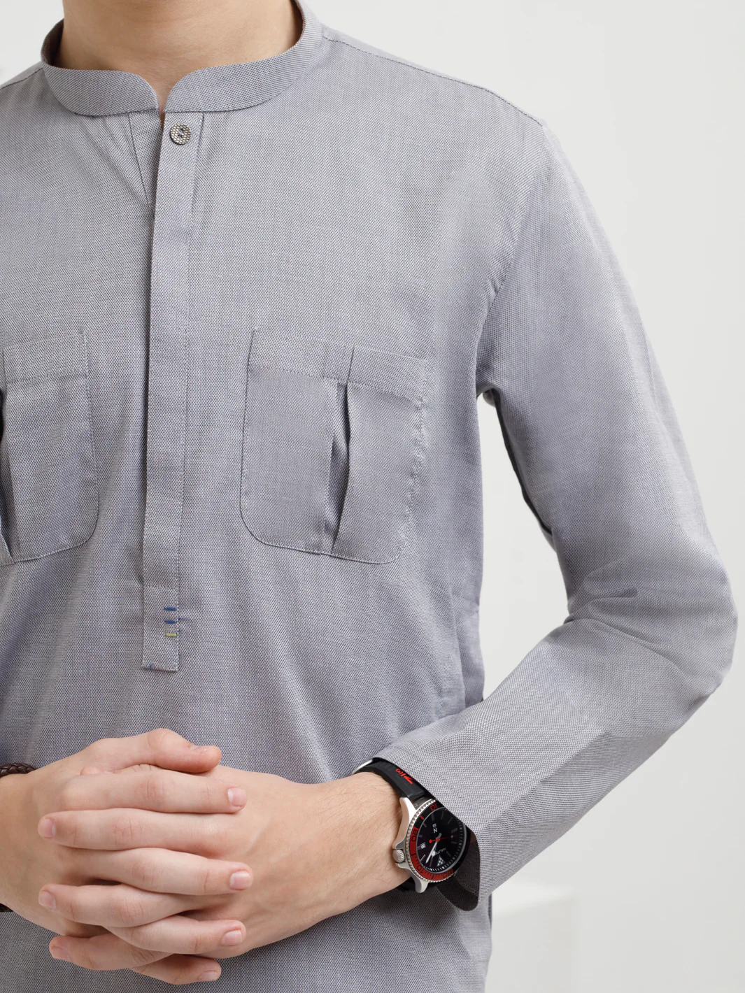 Light Grey Cotton Kurta - ALT-K-049 - Image 4