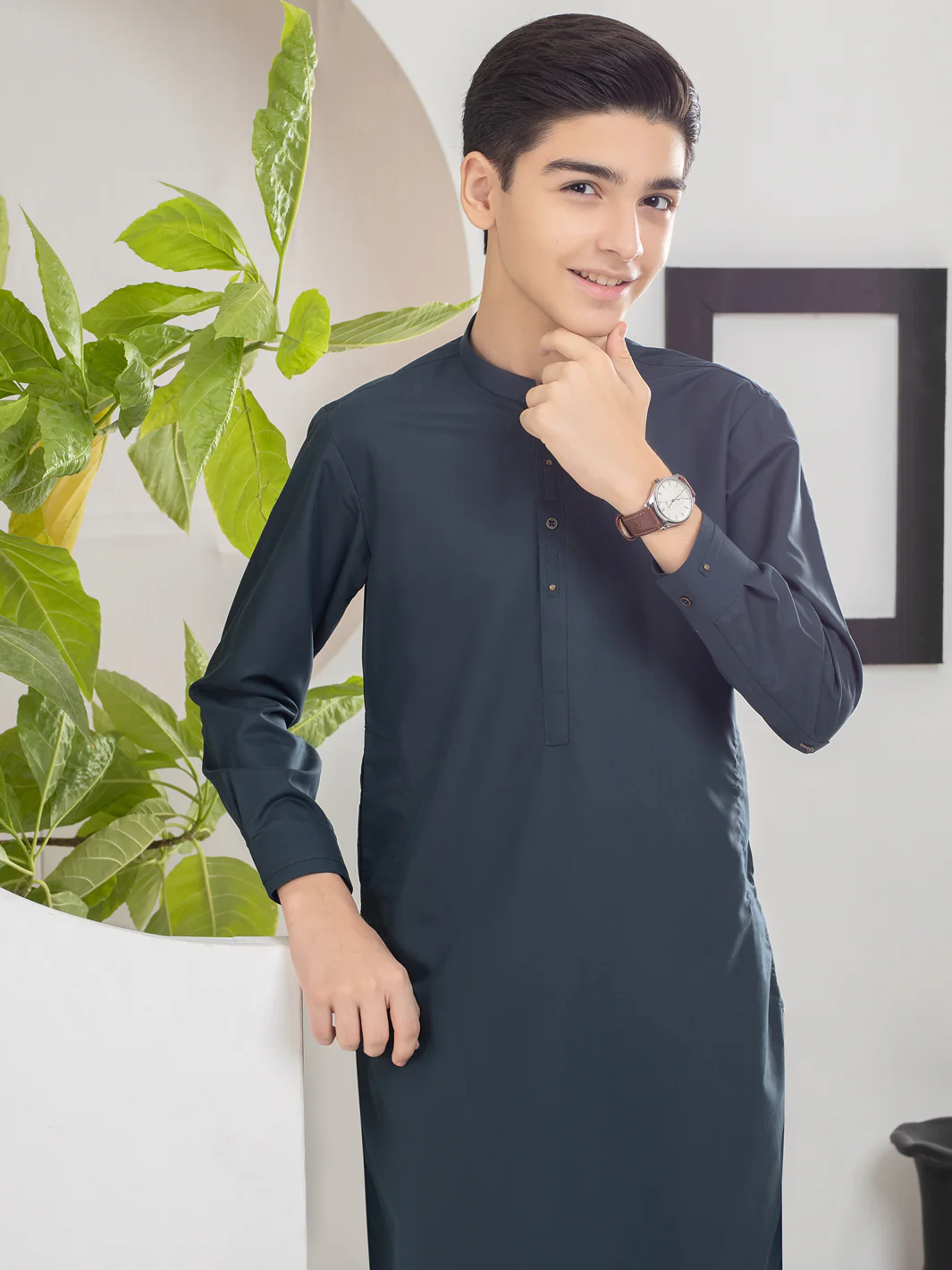 Dark Green Blended Kurta Shalwar - ALT-KS-041 - Image 2