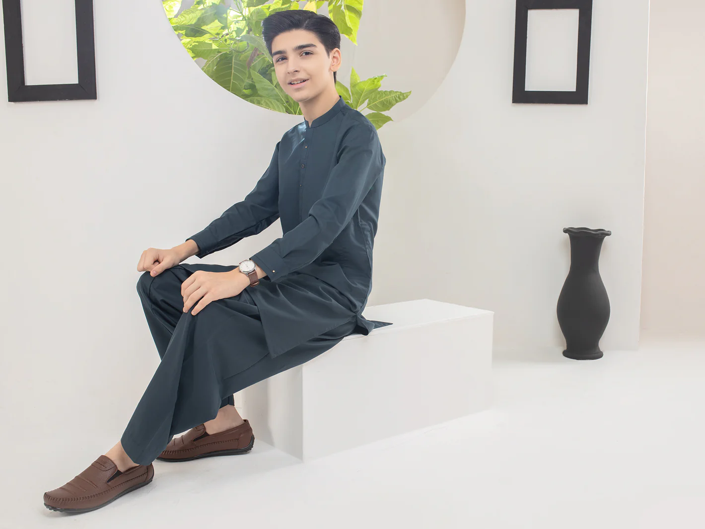 Dark Green Blended Kurta Shalwar - ALT-KS-041 - Image 4